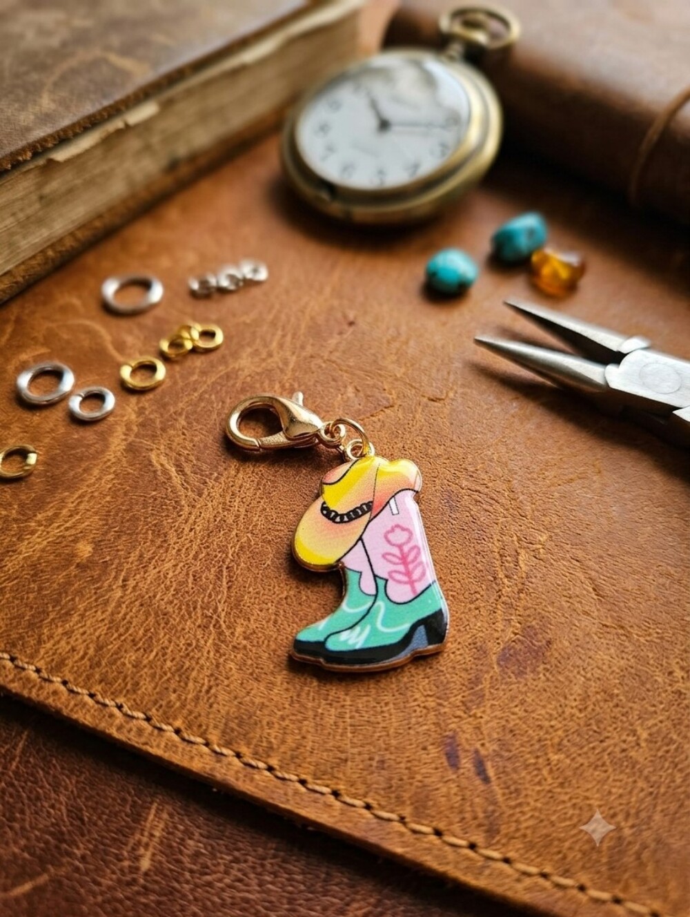 Cowgirl Boot Enamel Charm - Yellow Pink Teal